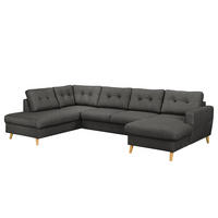 WOHNLANDSCHAFT mit Longchair - Dunkelgrau/Schwarz, Textil (290/90/200cm) - home24