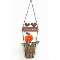 HÄNGER Pflanzhänger Blumenampel mit Vögel "Willkommen" 70cm - Braun, Metall (19/70/19cm)