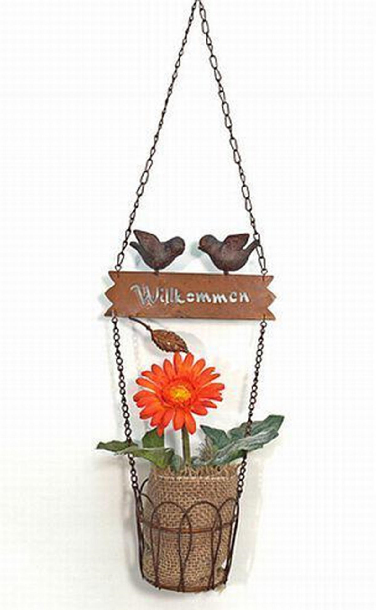HÄNGER Pflanzhänger Blumenampel mit Vögel "Willkommen" 70cm - Braun, Metall (19/70/19cm)