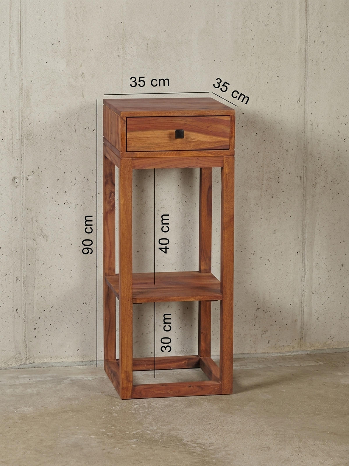BEISTELLTISCH – Massivholz braun, mit Schublade, 35x35x90 cm - Dunkelbraun/Braun, Holz (35/35/90cm) - KADIMA DESIGN
