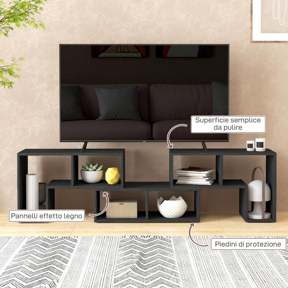 TV-MÖBEL Schwarz 1 Stück - Schwarz, Holzwerkstoff (180/44/30.5cm) - GiPP