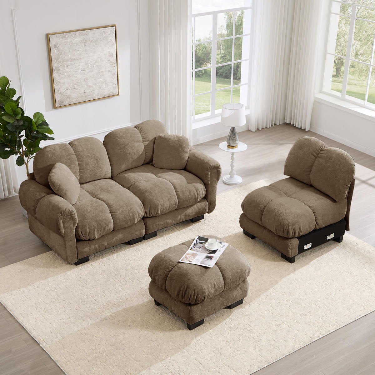 ECKSOFA 260/149/90 cm Braun Cord mit mobiler Ottomane und 2 kleinen Dekokissen - Braun, Textil (260/149cm) - Oxeza