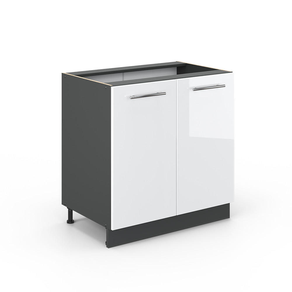SPÜLENUNTERSCHRANK Fame-Line Weiß Hochglanz 80 cm mit Regal, ohne AP - Weiß Hochglanz/Anthrazit, Holzwerkstoff (80/82/51.6cm) - Vicco
