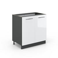 SPÜLENUNTERSCHRANK Fame-Line Weiß Hochglanz 80 cm mit Regal, ohne AP - Weiß Hochglanz/Anthrazit, Holzwerkstoff (80/82/51.6cm) - Vicco