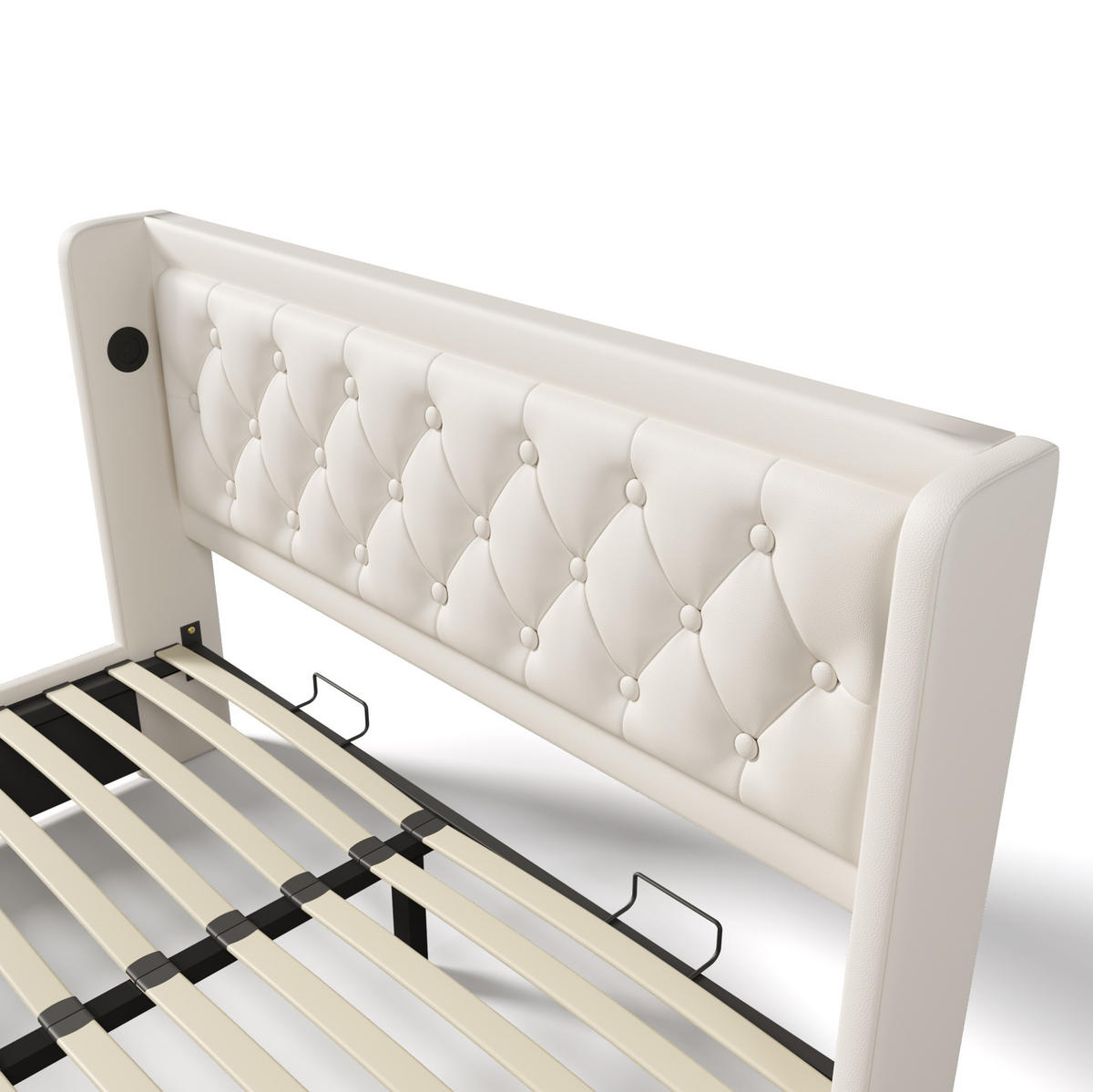 POLSTERBETT 180/200 cm Weiß aus PU mit LED und Ladefunktion - Weiß, Kunststoff (180/200cm) - OKMYHOME