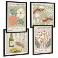 BILDER SET 4er Set - 50x50 cm & 40x60 cm Schwarzer Rahmen - Blumenposter Weinstadt - Schwarz, Kunststoff (50/50cm) - TULUP