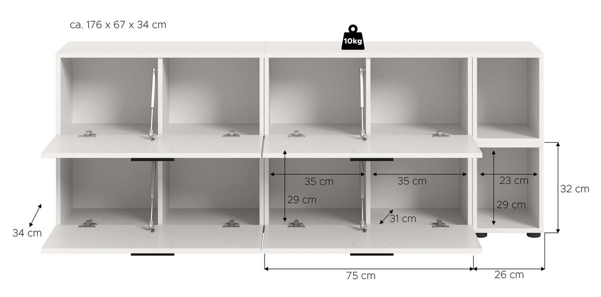 WOHNWAND Primo (B/H/T: ca. 176/67/34 cm) in Weiß/weiß - Weiß, Holzwerkstoff (176/67/34cm)