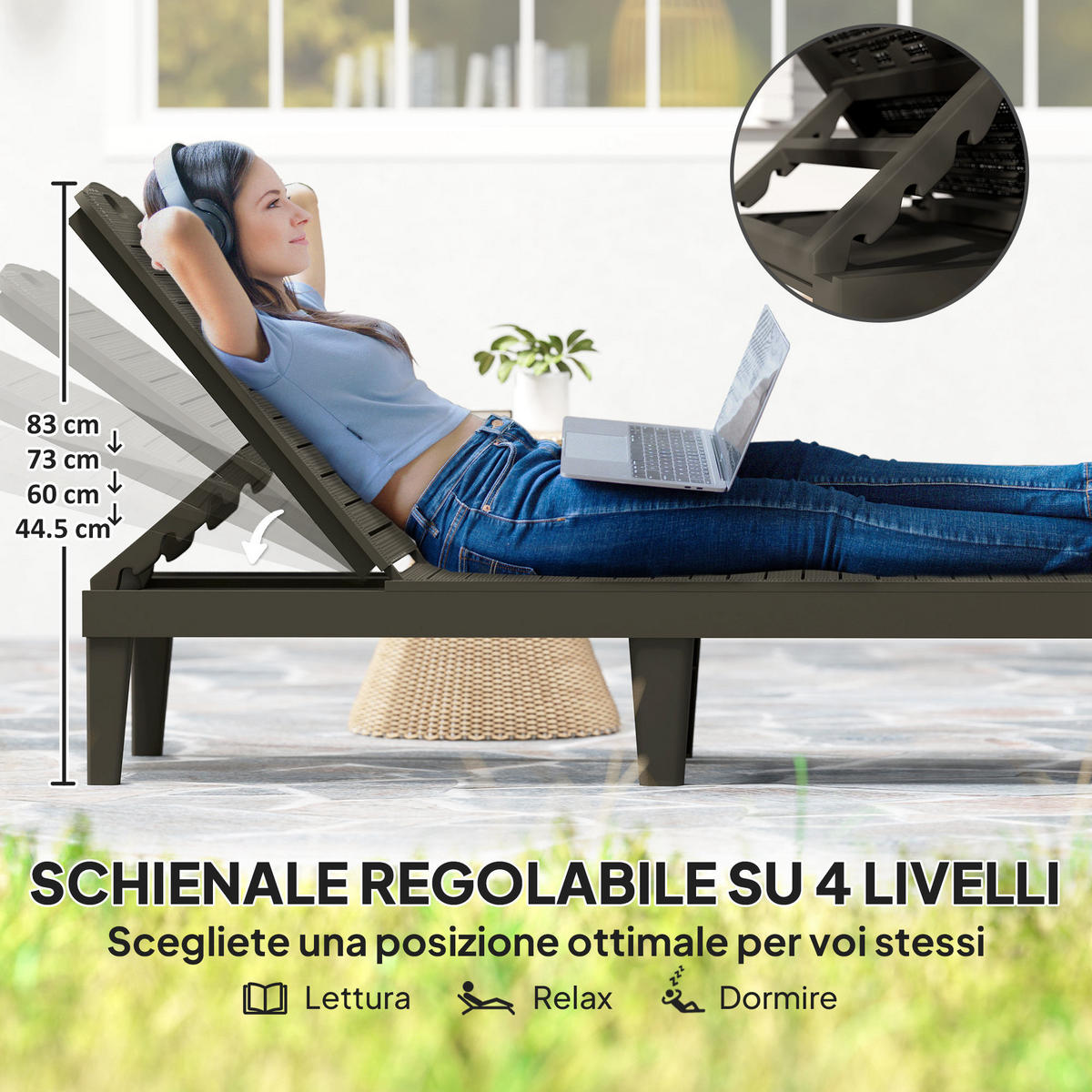 SONNENLIEGE 2er-Set Sonnenliegen mit 4-fach verstellbarer Rückenlehne Rattanoptik Lattenrost,187*56*28 cm,Schwarz - Schwarz, Kunststoff (56/28/187cm) - Vallsero