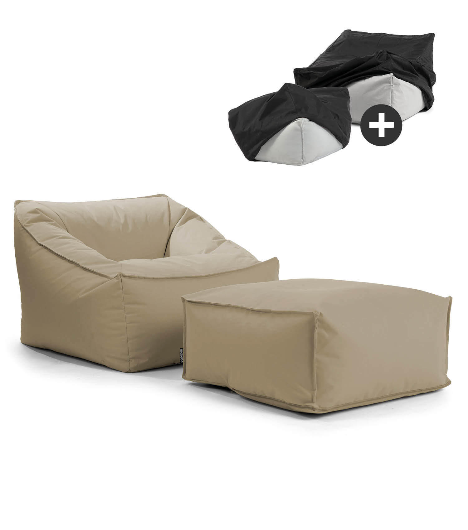 SITZSACK Der Sunnyboy mit Hocker - Beige, Textil (73/60/138cm) - Mokebo