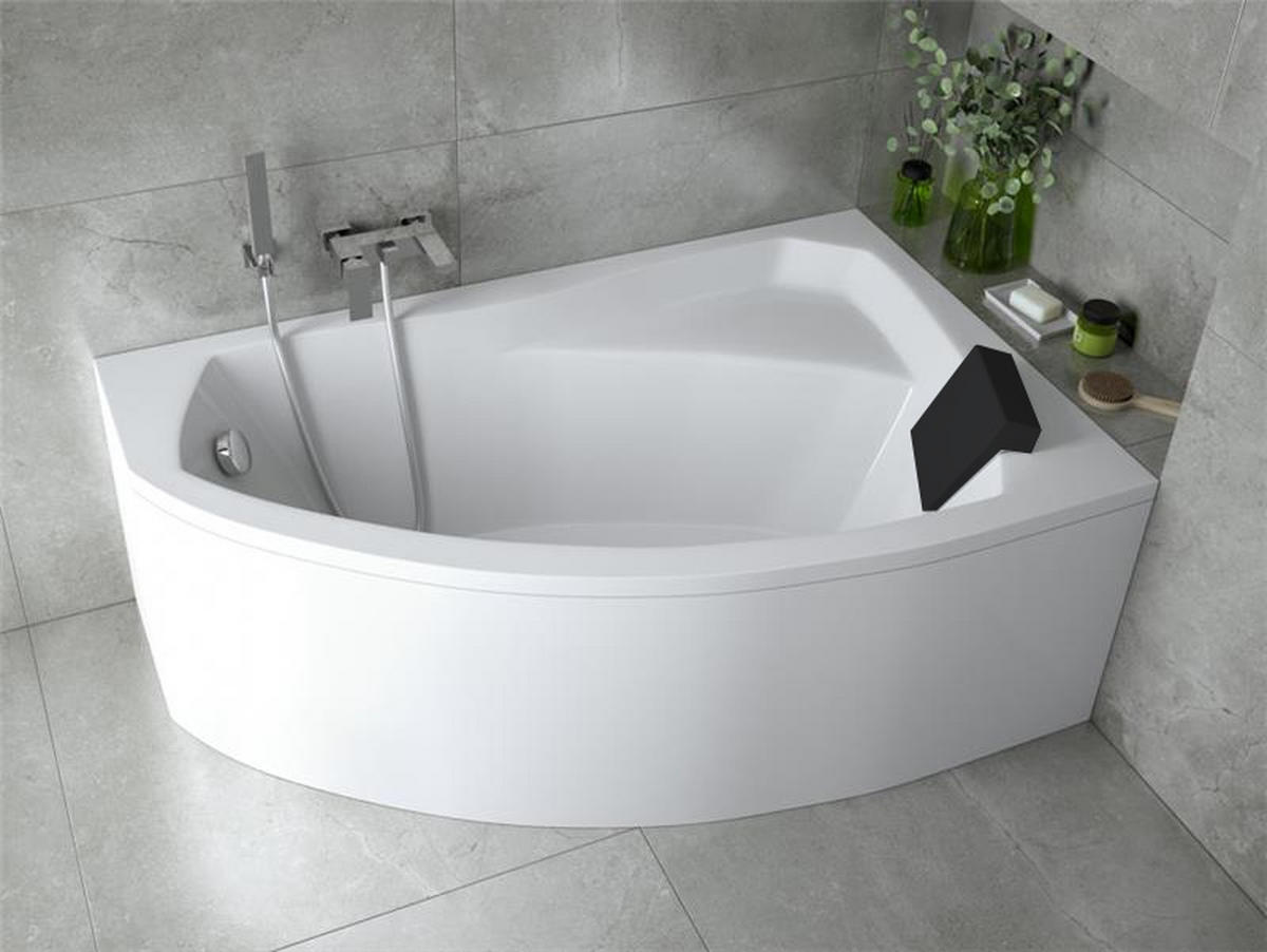 BADEWANNE Eckwanne RIMA 170/110 Rechts mit Styro und schwarzer Kopfstützen Ablauf Füße - Weiß, Kunststoff (110/58.5/170cm) - bad land