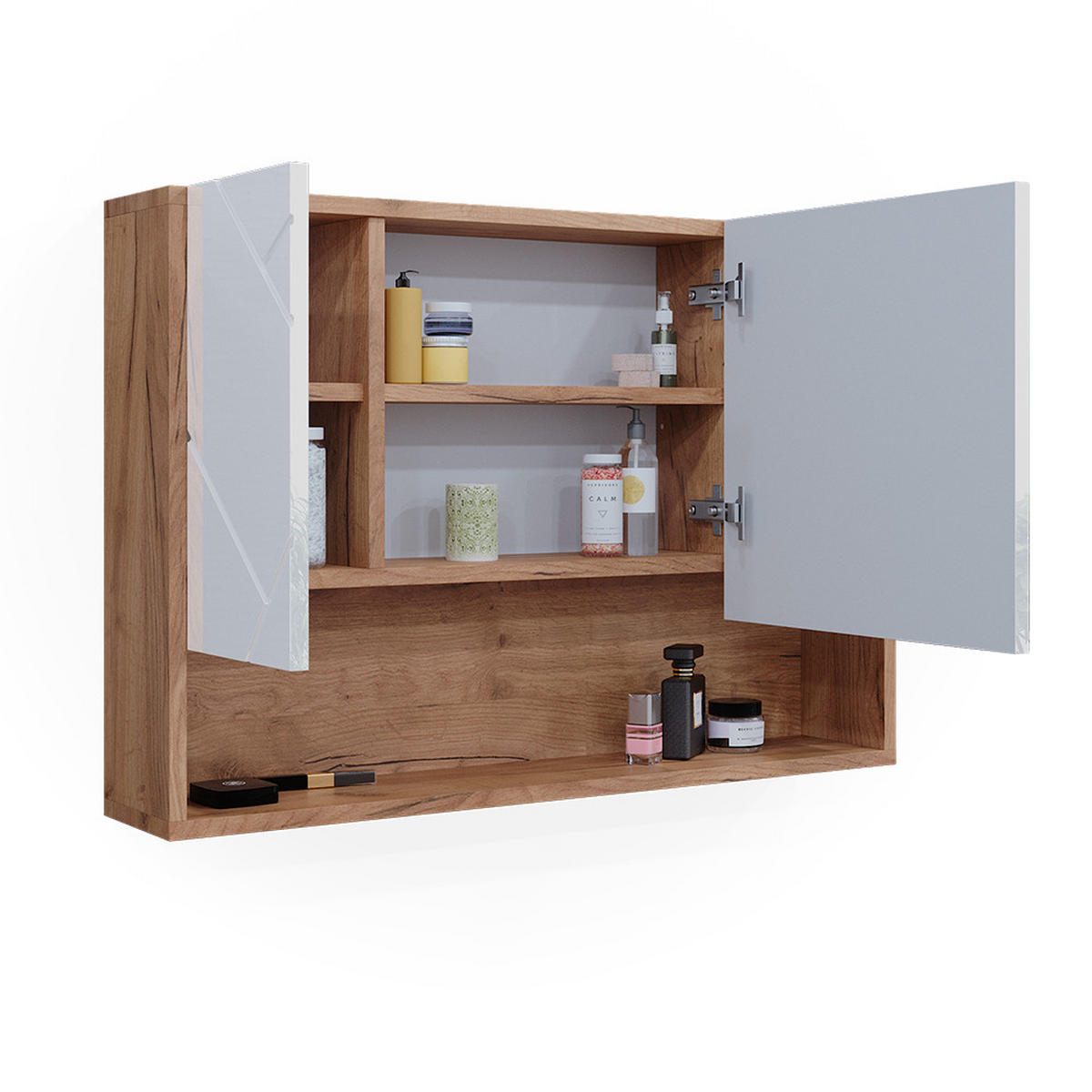 BADSPIEGELSCHRANK Irma Eiche 80.1 x 55 cm - Weiß Hochglanz/Eiche Wotan, Holzwerkstoff (80.1/55/17cm) - Vicco