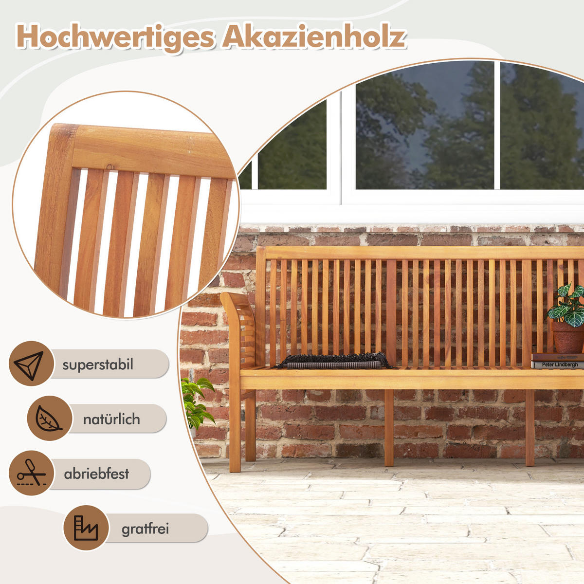 TERRASSENBANK Weiß - Weiß, Holz (59/77/159cm) - COSTWAY