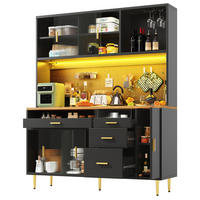HOCHSCHRANK mit LED und Glasschiebetüren 145x39x171 cm Schwarz - Schwarz, Glas (24/171/145cm) - Meubliv