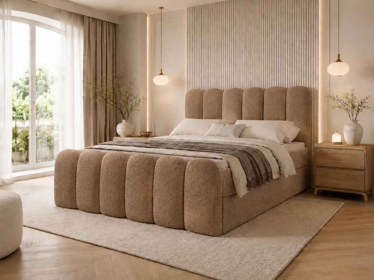 BOXBETT CUDDLE 160x200 cm in Braun, Bettkasten, Topper, Bouclé-Stoff - Braun, Holz/Textil (160/200cm) - EMLAR Home