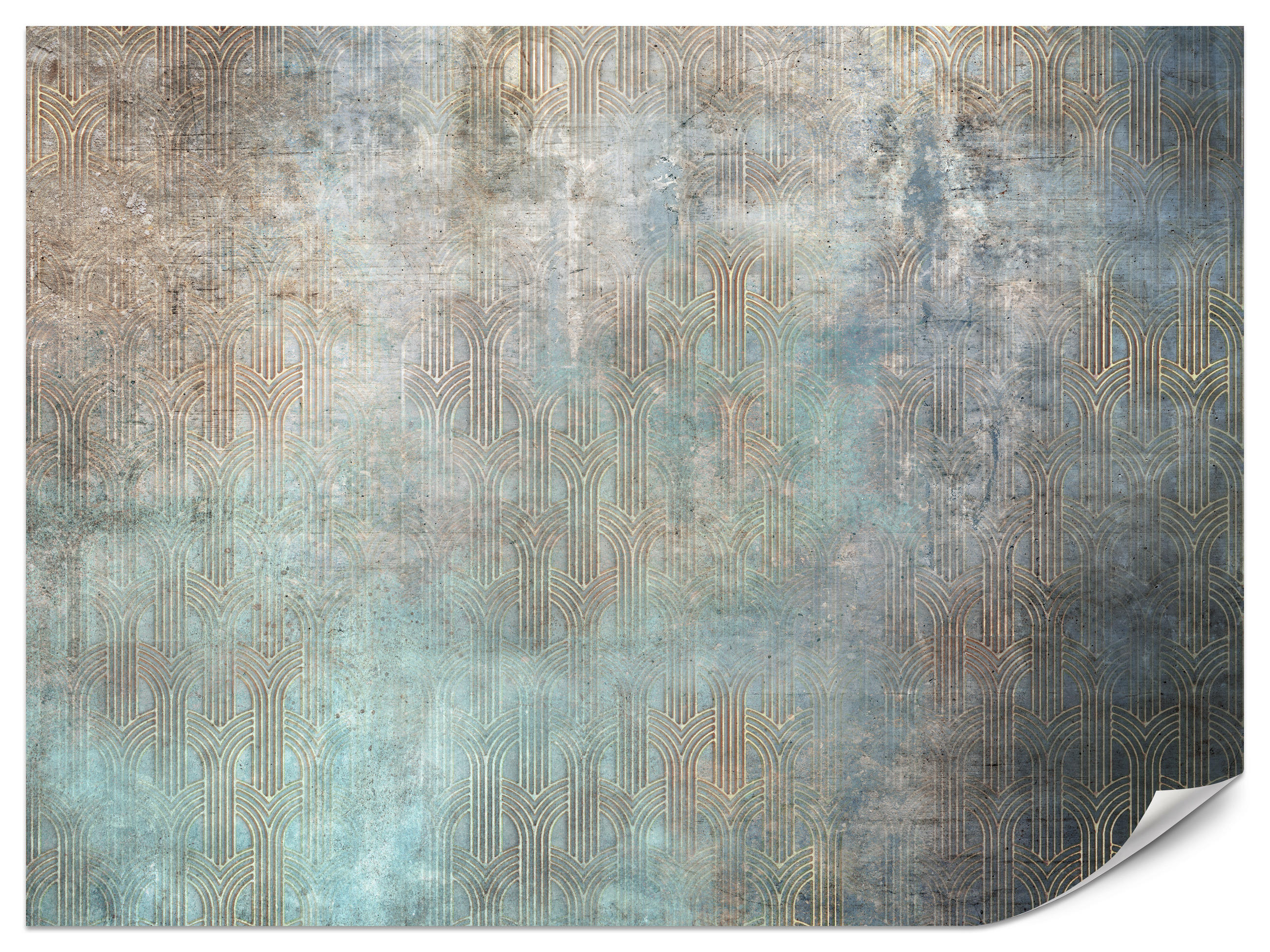 FOTOTAPETE für Wohnzimmer Abstrakter Bogen Mural Geometrie 450x315 - Türkis/Beige, Papier (450/315cm) - Muralo