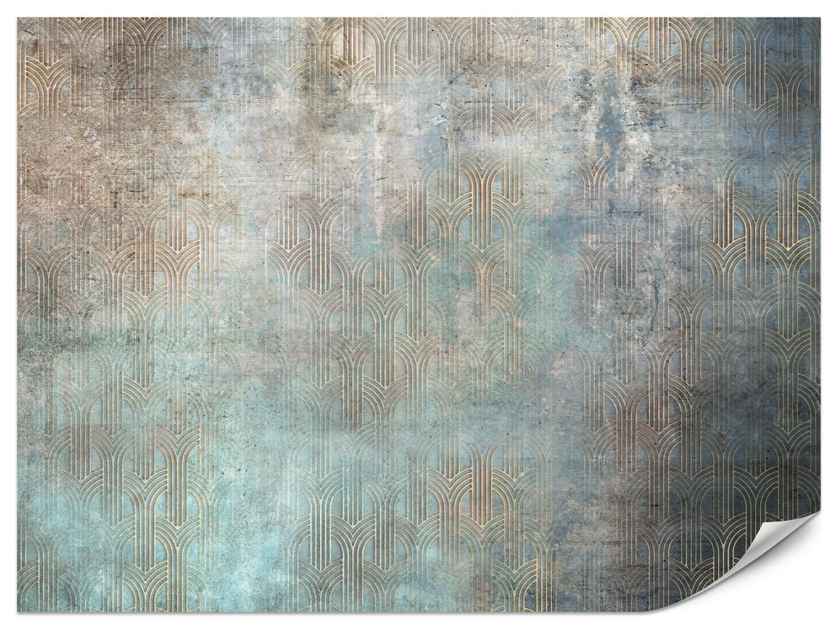 FOTOTAPETE für Wohnzimmer Abstrakter Bogen Mural Geometrie 450x315 - Türkis/Beige, Papier (450/315cm) - Muralo