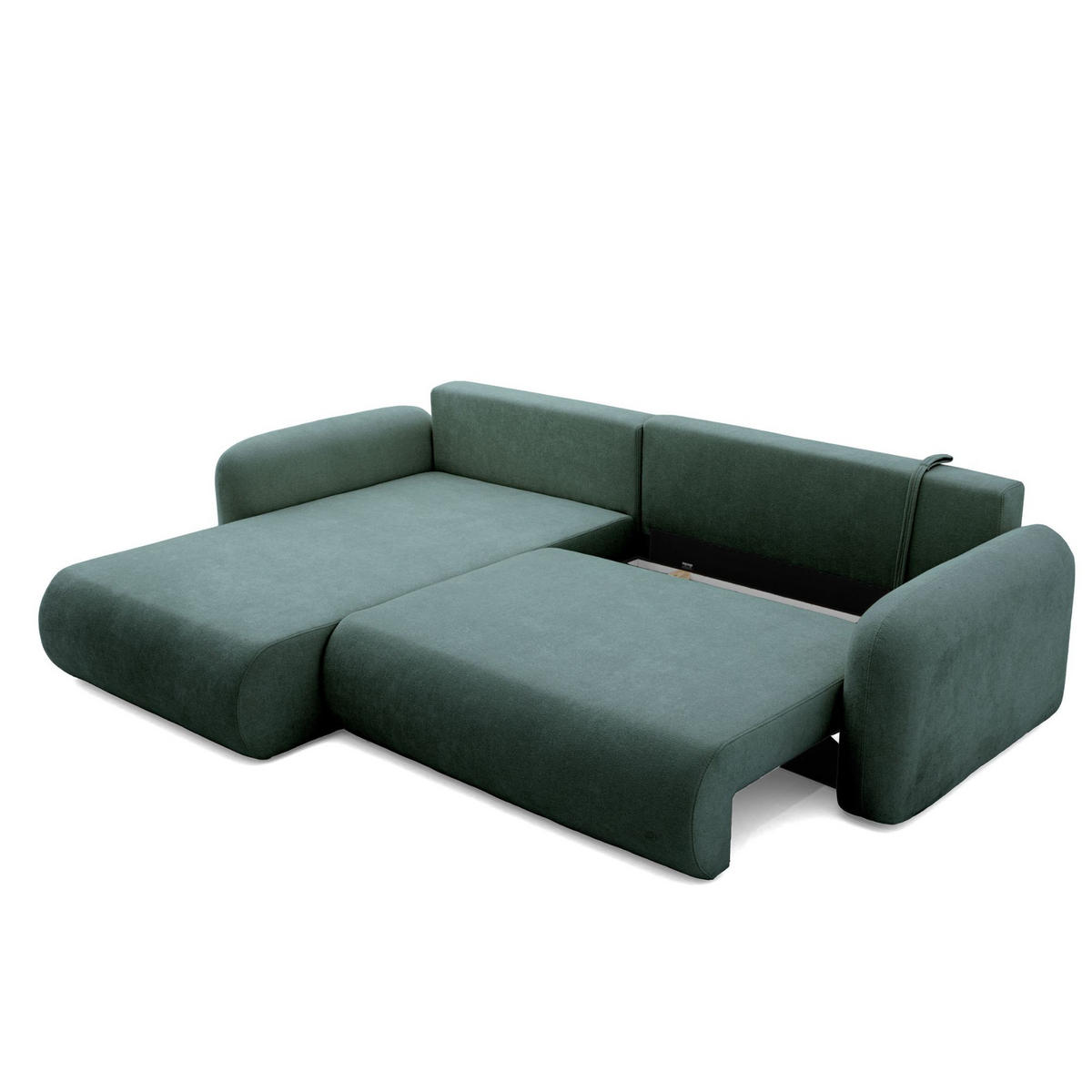 ECKSOFA NEST L Universal mit Schlaffunktion 157x240 Webstoff Dunkelgrün - Dunkelgrün/Schwarz, Holz/Textil (280/187cm) - Muffo