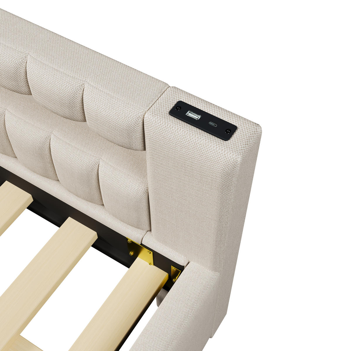 POLSTERBETT aus Leinen und MDF 140x200 cm in Beige mit LED & Ausziehbett - Beige, Textil (140/200cm) - Modfu