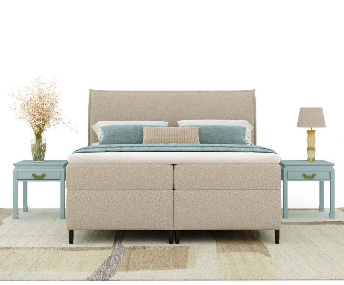 BOXBETT 200/200 cm Corvus, in Beige, Matratze, Topper, Bettkasten, H4 = sehr fest - Beige/Schwarz, Holz/Holzwerkstoff (200/200cm) - Maison de Reve