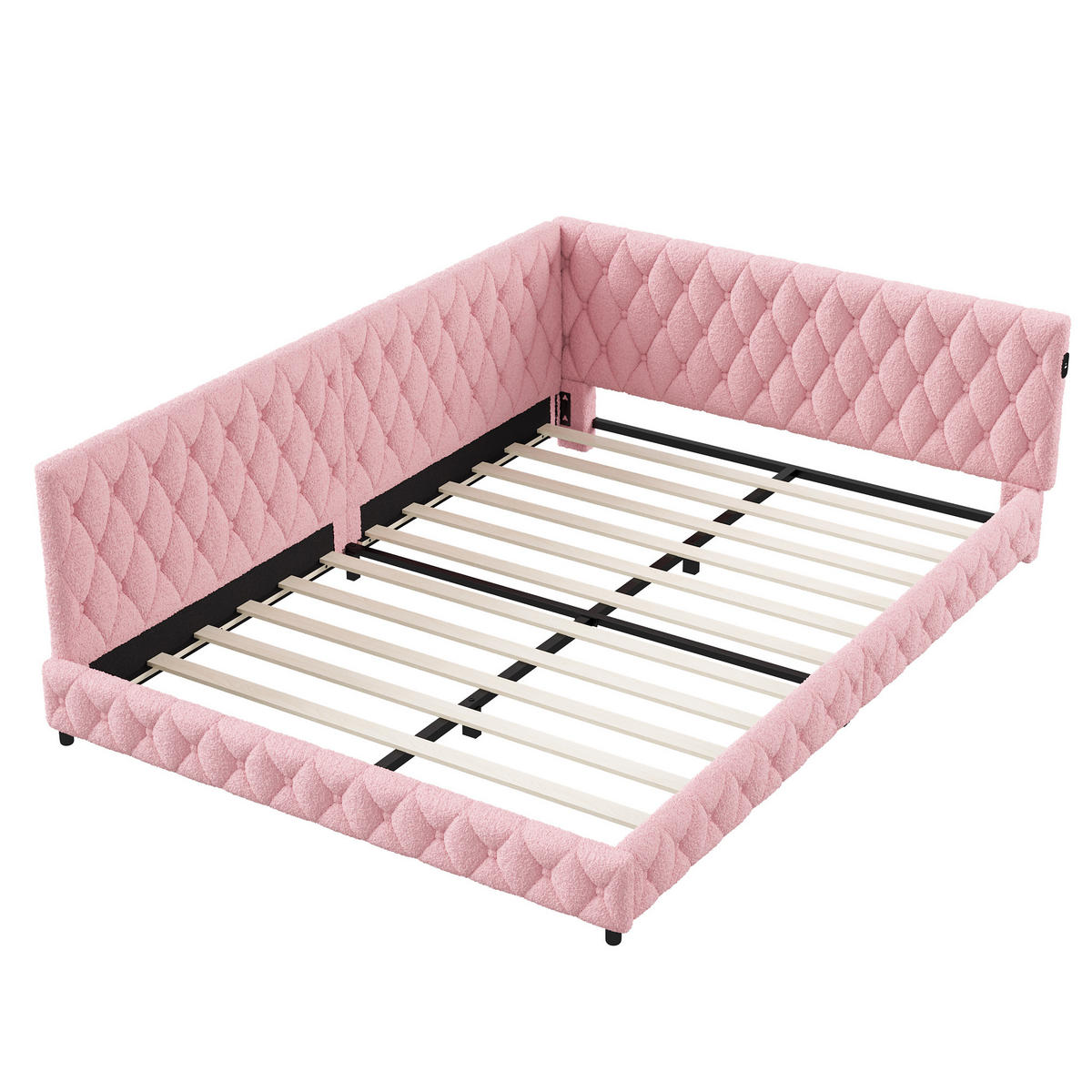 TAGESBETT Polsterbett 140x200 cm, Rosa, LED-Beleuchtung und USB-Anschluss - Rosa, Textil/Metall (140/200cm)