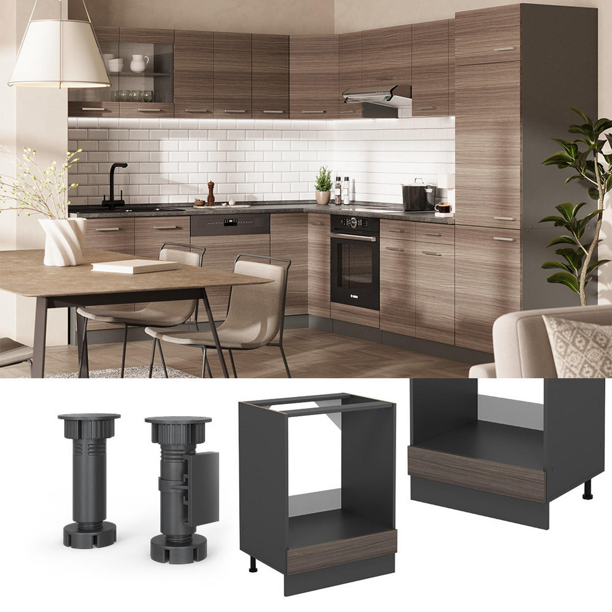 SKŘÍŇKA NA VESTAVĚNOU TROUBU R-Line Ušlechtilá šedá - šedá/antracitová, kompozitní dřevo (60/81.6/46cm) - Vicco