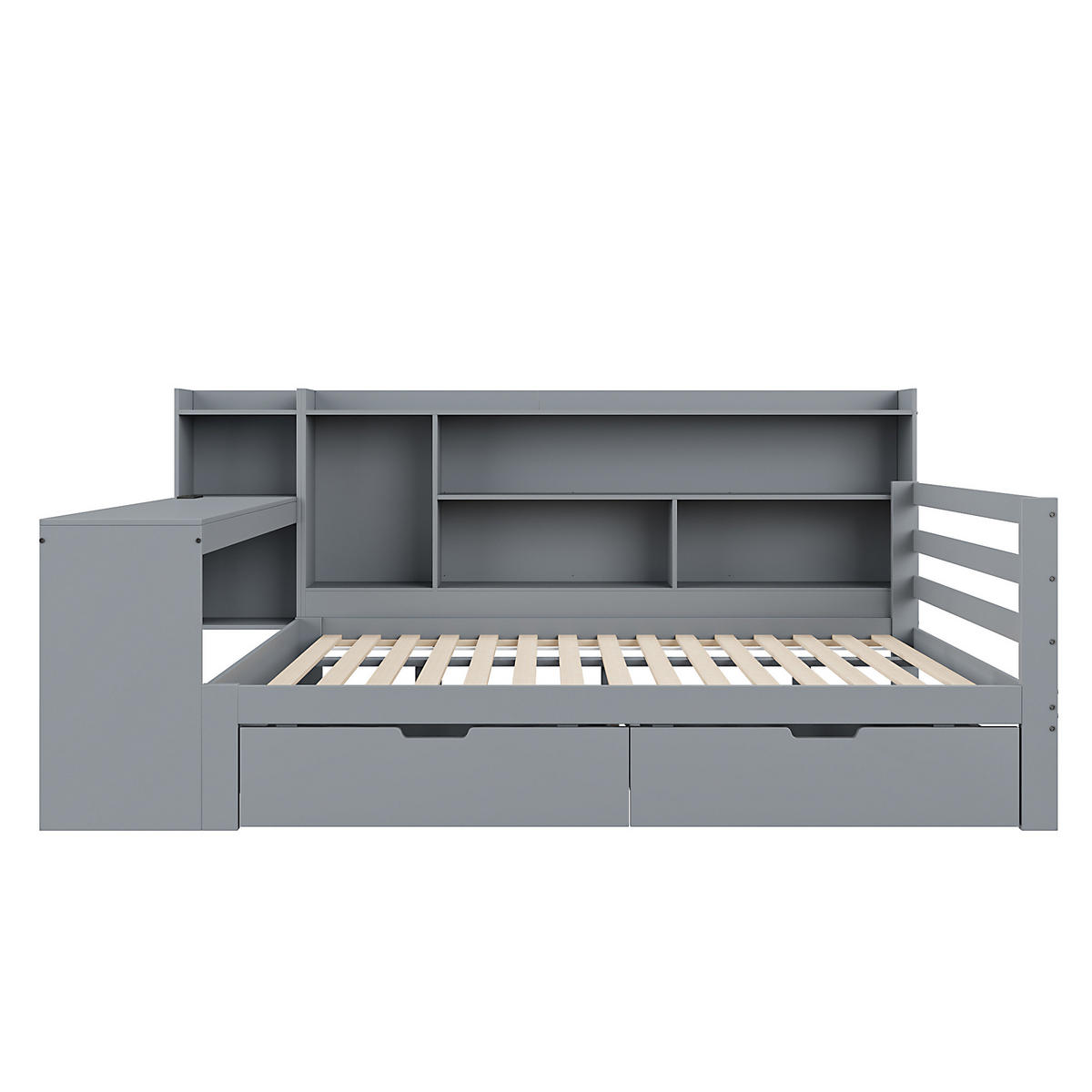 BETT aus Massivholz 140/200 cm mit Schreibtisch und Regalen grau - Grau, Holz (140/200cm) - OKWISH