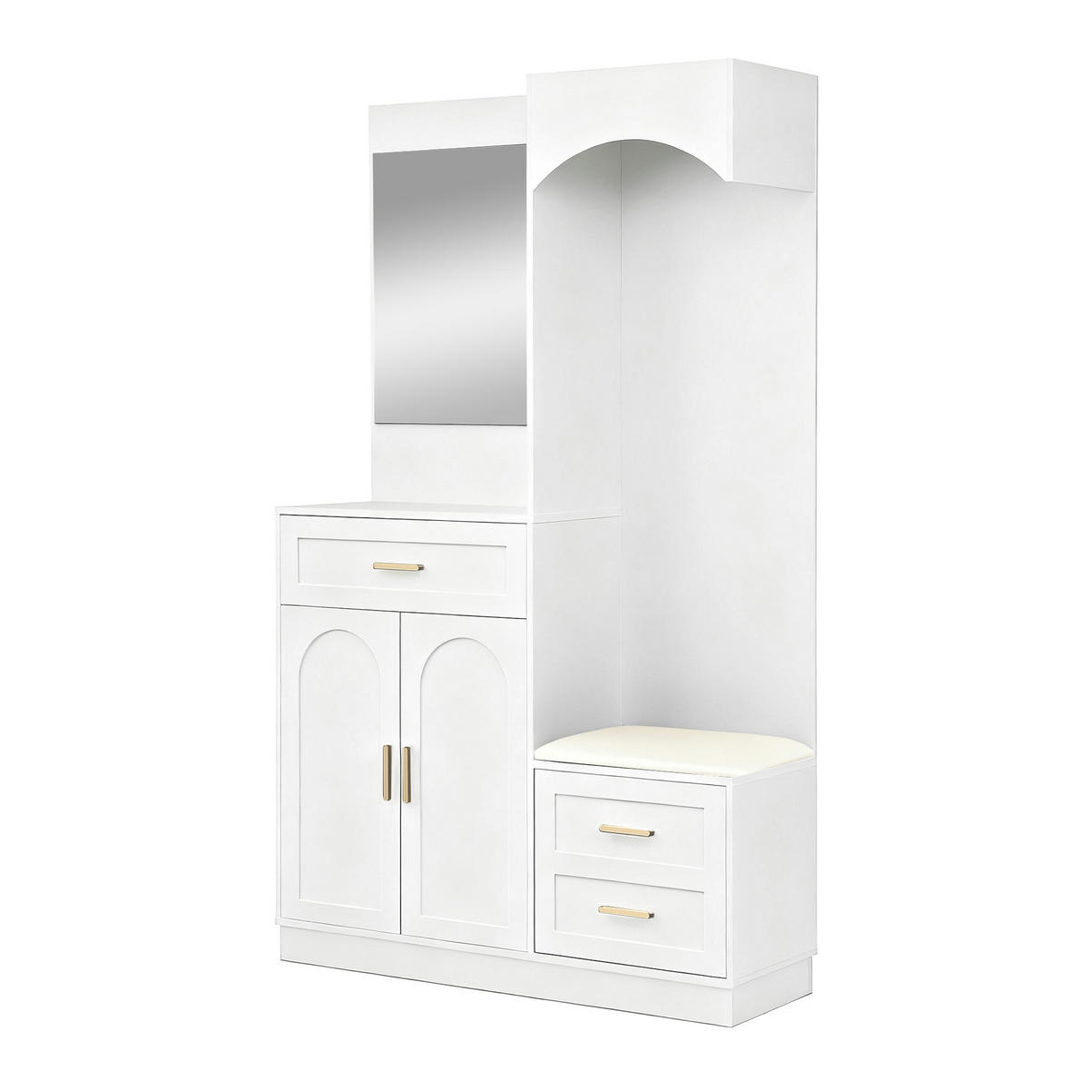 GARDEROBE mit Schuhschrank und Spiegel 110 x 33 x 185,5 cm Weiß - Weiß, Holzwerkstoff (33/185.5/110cm) - Beauniv