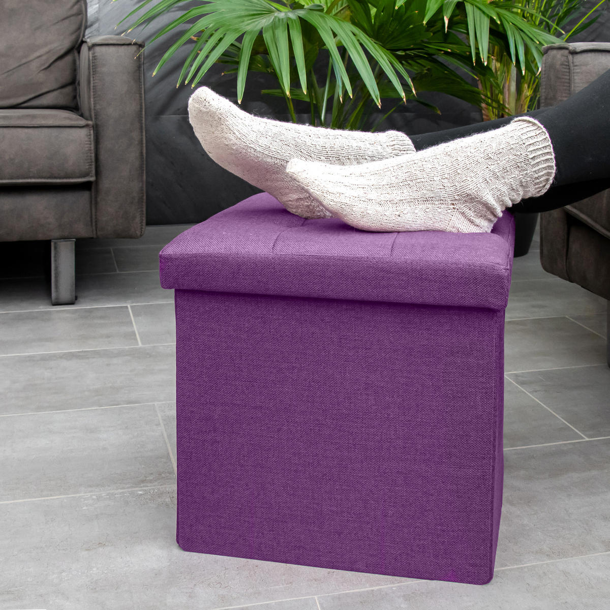 SITZHOCKER Faltbar mit Stauraum 38/38/38 cm (Lila) - Lila, Textil (38/38/38cm) - Intirilife