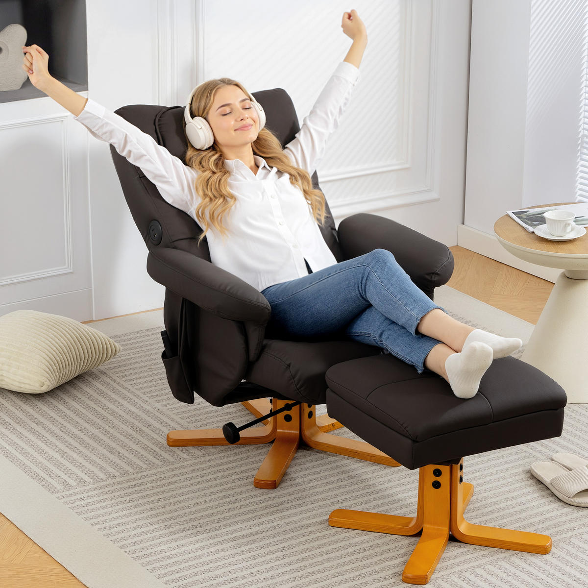 MASSAGESESSEL DE-15432 neigbar mit Staufach und Massage - Braun, Metall (78/93/86cm) - ComfortXL