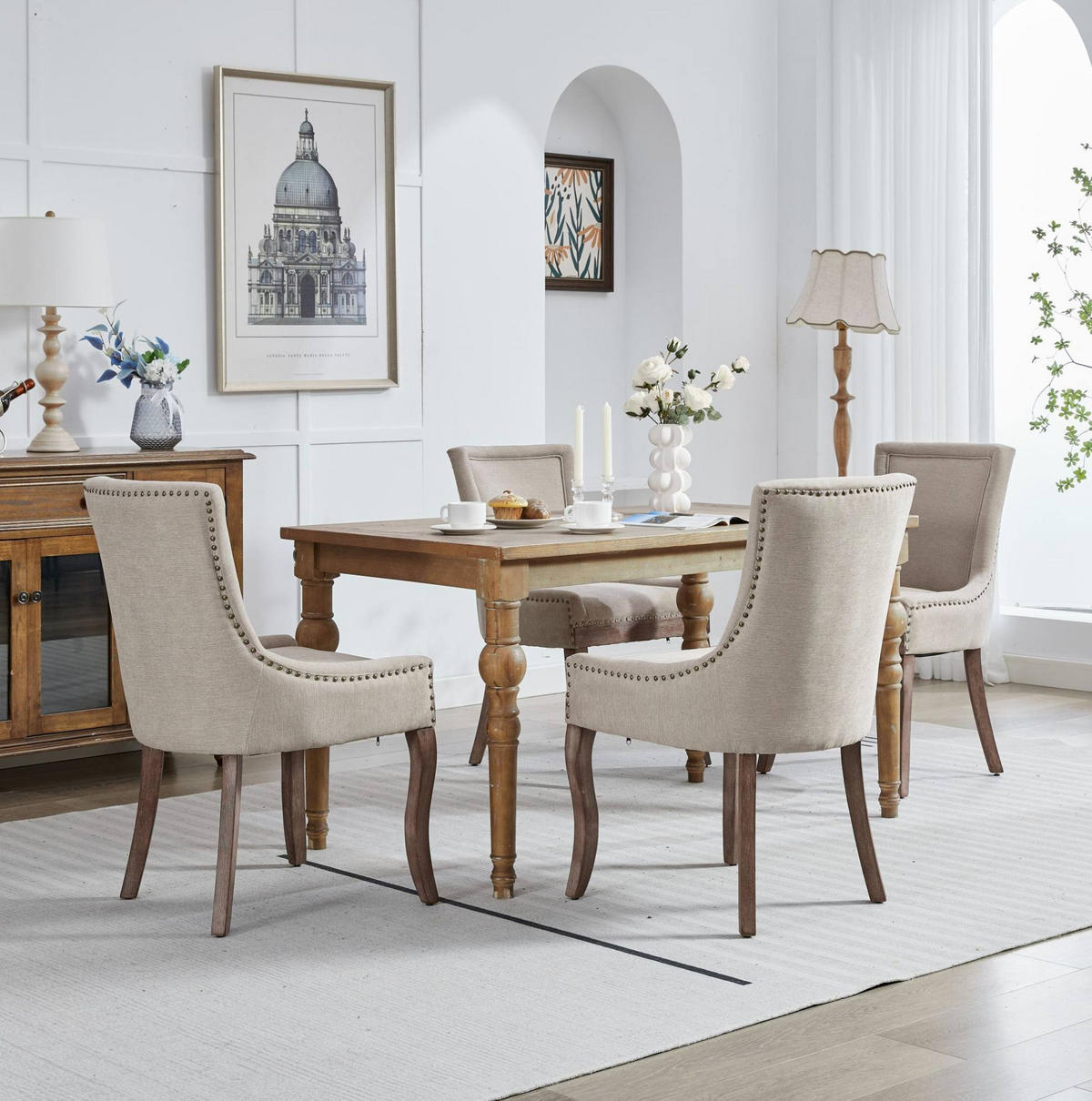ESSZIMMERSTUHL 2er-Set mit hoher Rückenlehne Chenille Beige - Beige, Holz (55/92.5/61cm) - Meubliv
