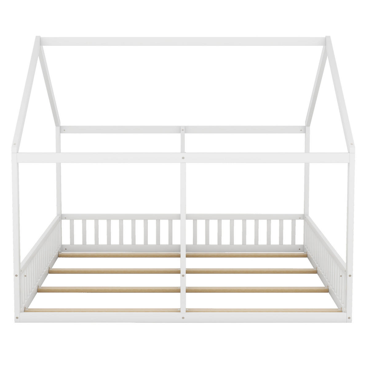 HAUSBETT 90/200 cm in Weiß – 2 Einzelbetten 90/200 cm mit Dach - Weiß, Holz (90/200cm) - BEAOK