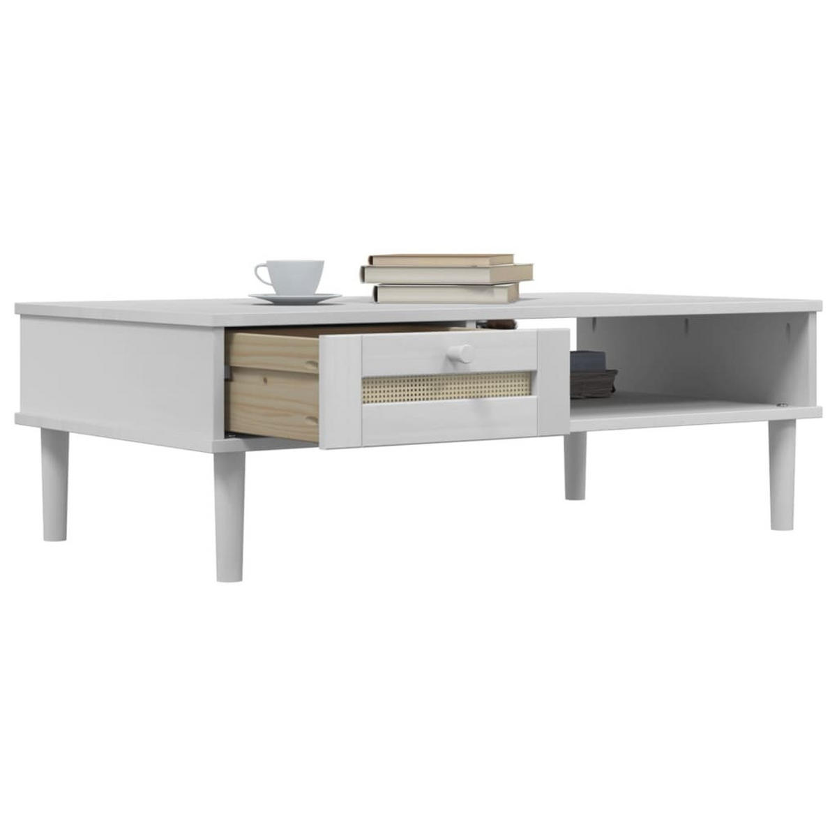 COUCHTISCH SENJA Rattan-Optik Weiß 100x55x33 cm Kiefernholz - Weiß, Holz (100/1/33cm) - furnicato