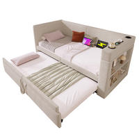 SCHLAFSOFA mit Ausziehbett 90x200 cm Beige mit USB und Getränkehaltern - Beige, Holz (90/200cm) - Meubliv