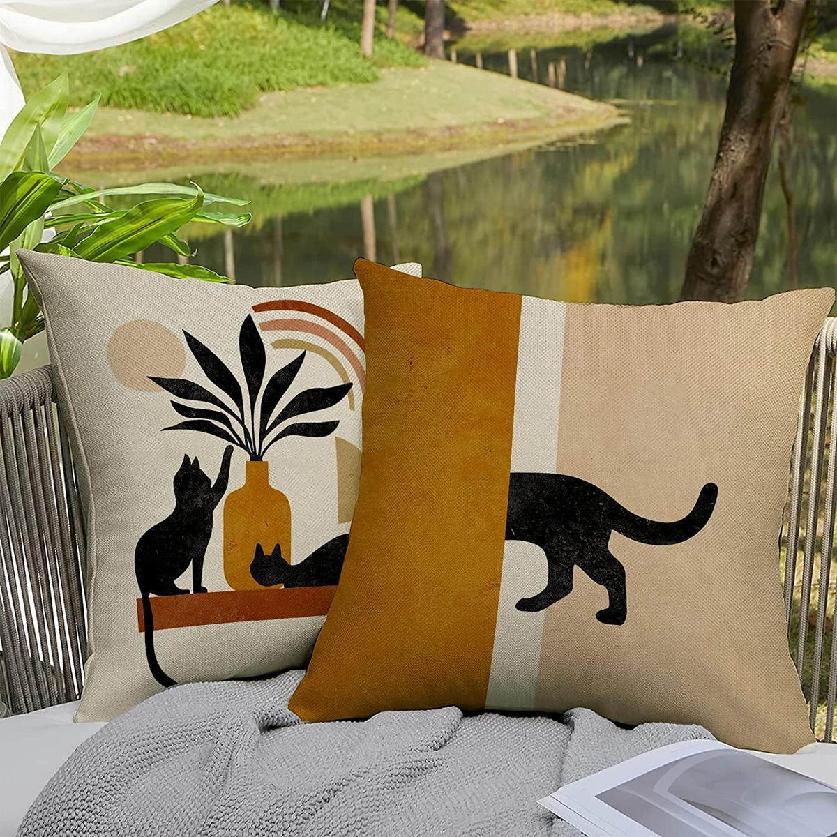 KISSENHÜLLE 4er Set, Abstrakt Sonne Natur, Boho, Leinen, 45x45cm - Beige, Textil (45/45cm) - Weltevree