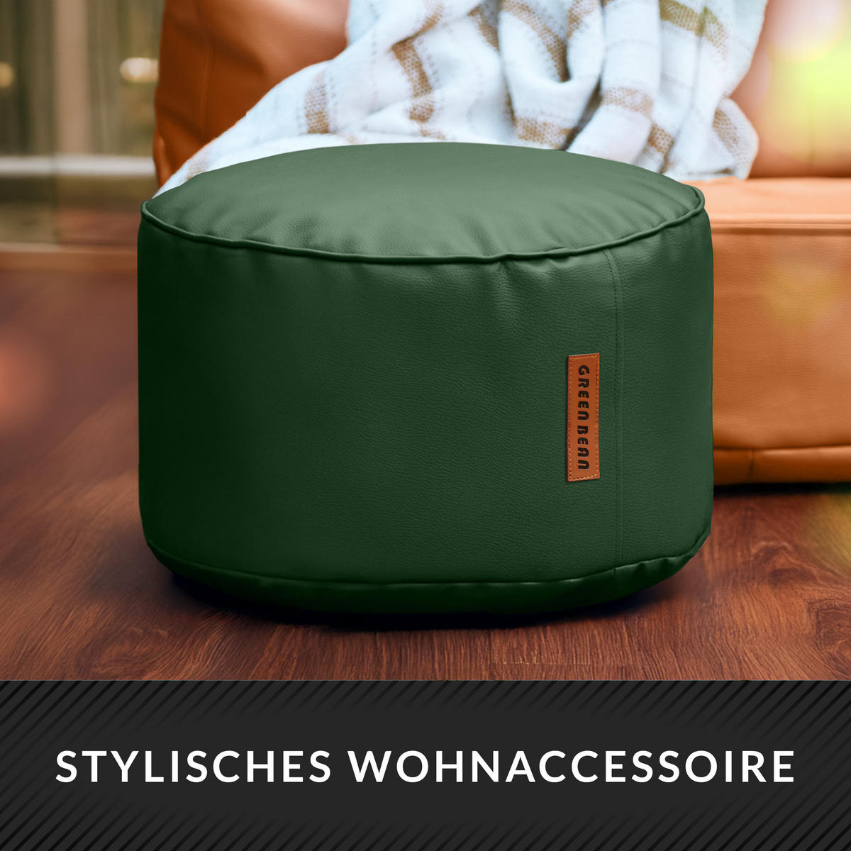 INDOOR HOCKER Stay rund Kunstleder - Dunkelgrün, Textil (43/30/30cm) - Green Bean