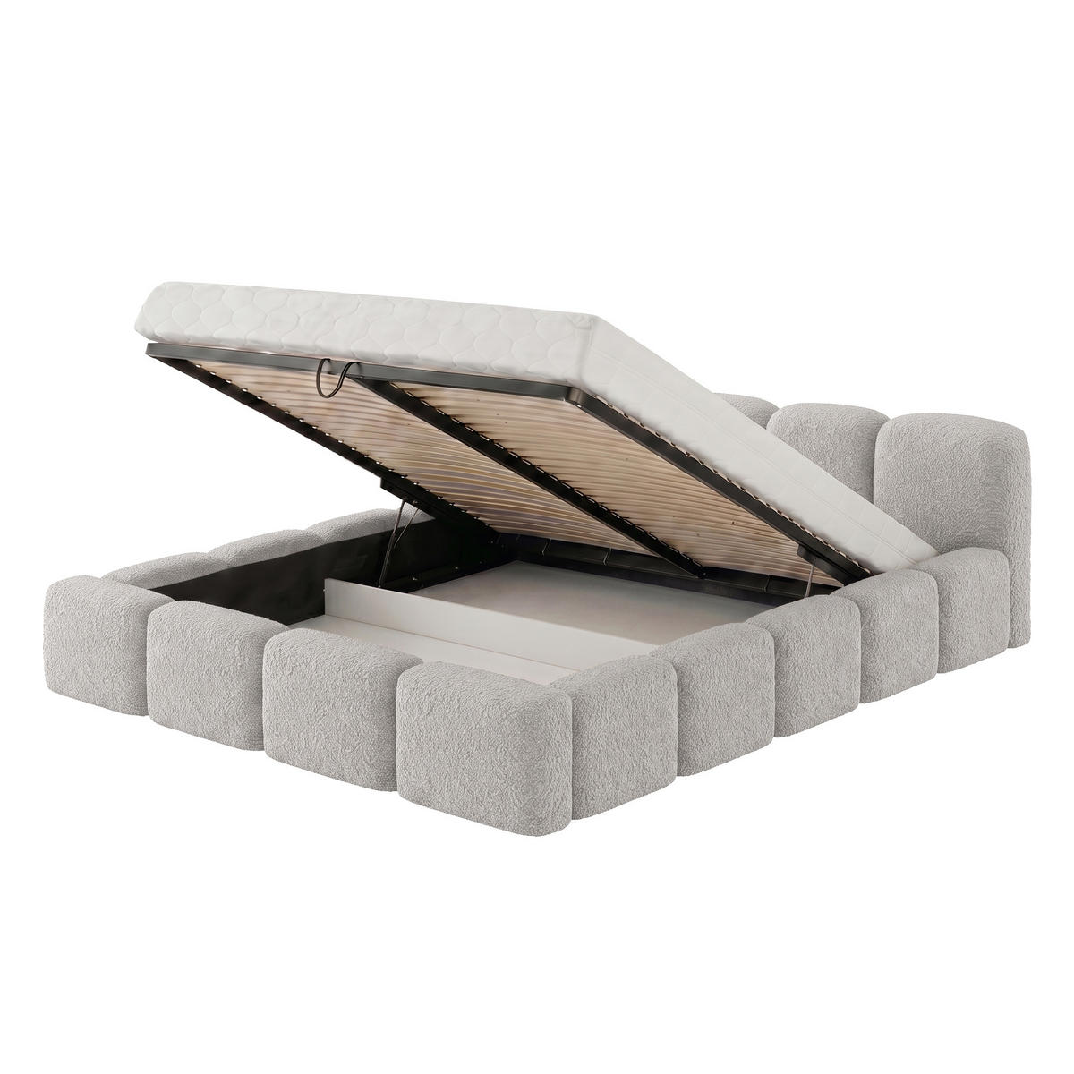 POLSTERBETT SUENO 160x200 cm in Hellgrau, gepolstertes Kopfteil, Metalllattenrost, Bettkasten, Bouclé-Stoff - Beige/Naturfarben, Holz/Textil (160/200cm) - Muffo