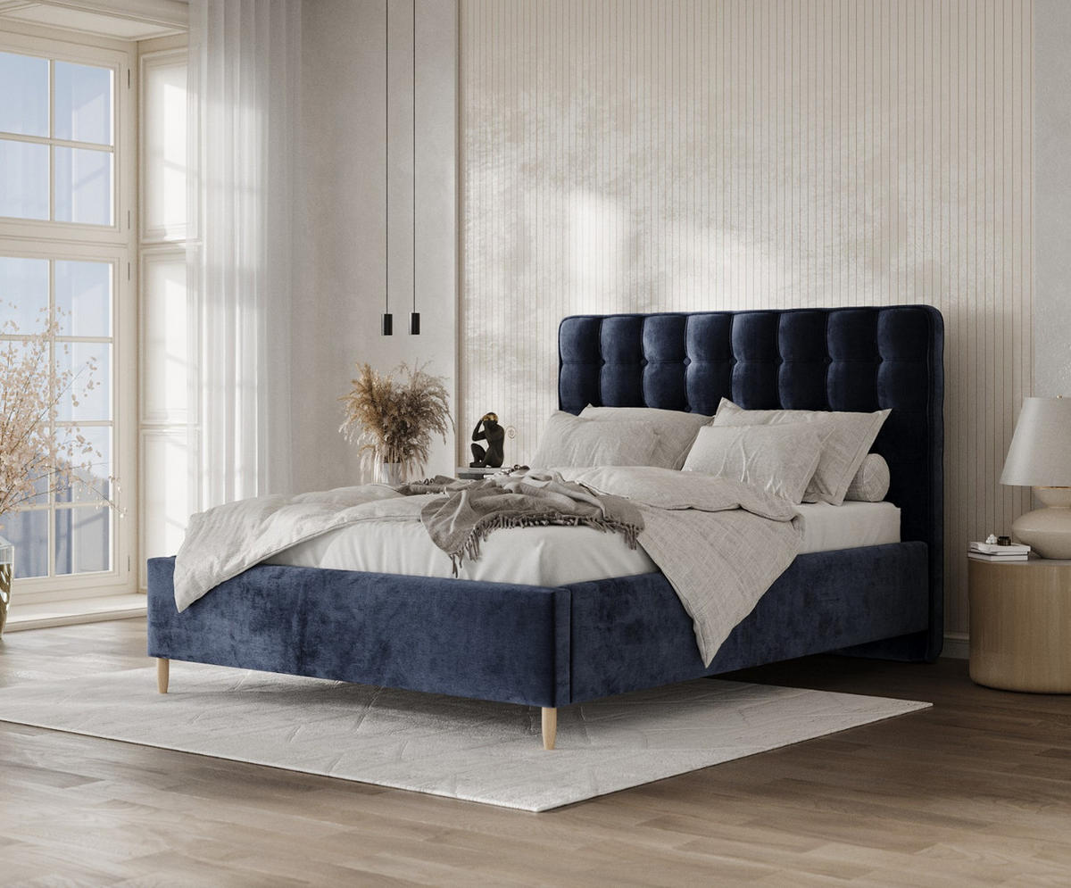 POLSTERBETT Paloma 120/200 cm Marineblau im Lotta Stoff - Naturfarben/Dunkelblau, Holz/Holzwerkstoff (120/200cm) - AltaBeds