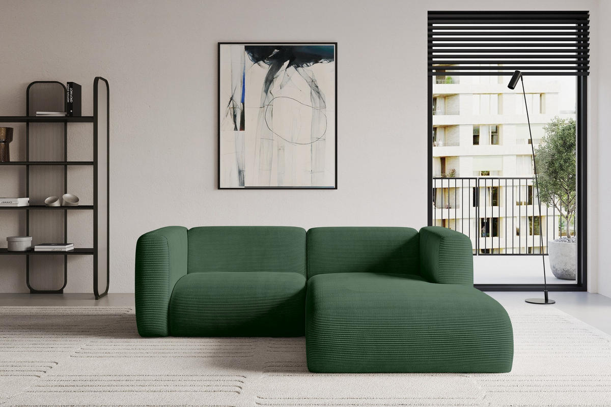 ECKSOFA Ottomane Rechts MIRA-L1 227x179x89 Grün Cord - Salbeigrün/Schwarz, Holzwerkstoff/Kunststoff (227/179cm) - ALTDECOR