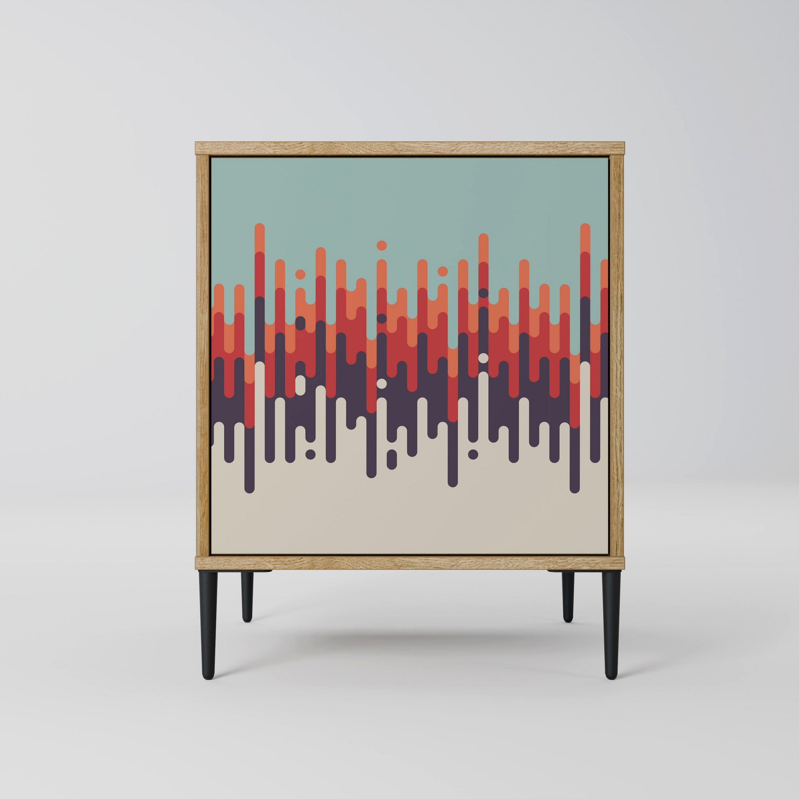 SIDEBOARD CHROMA CONTOURS, Eichefarben, 57,5x42x72,5 cm, Schwarze Metallfüße - Eichefarben/Multicolor, Holzwerkstoff/Metall (57.5/72.5/42cm) - SpaceRebels