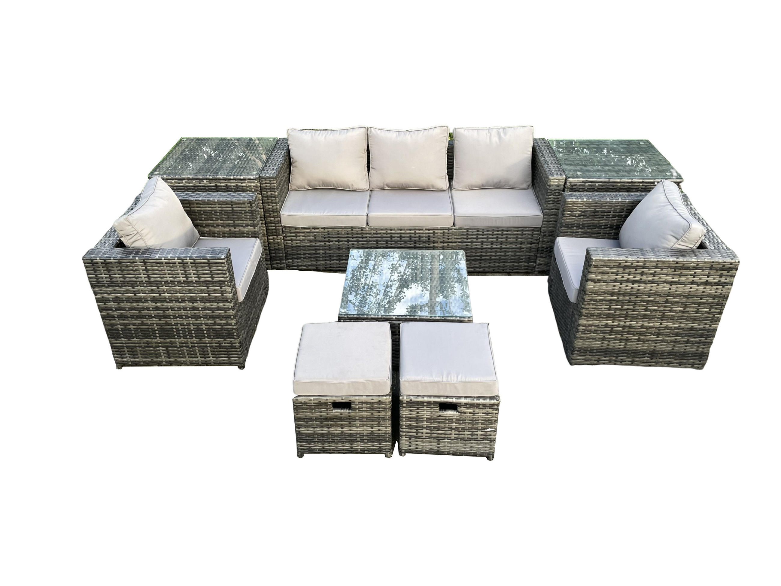 GARTENSET mit Beistelltisch Polyrattan 7-Sitzer - Dunkelgrau, Metall - Fimous