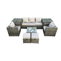 GARTENSET mit Beistelltisch Polyrattan 7-Sitzer - Dunkelgrau, Metall - Fimous