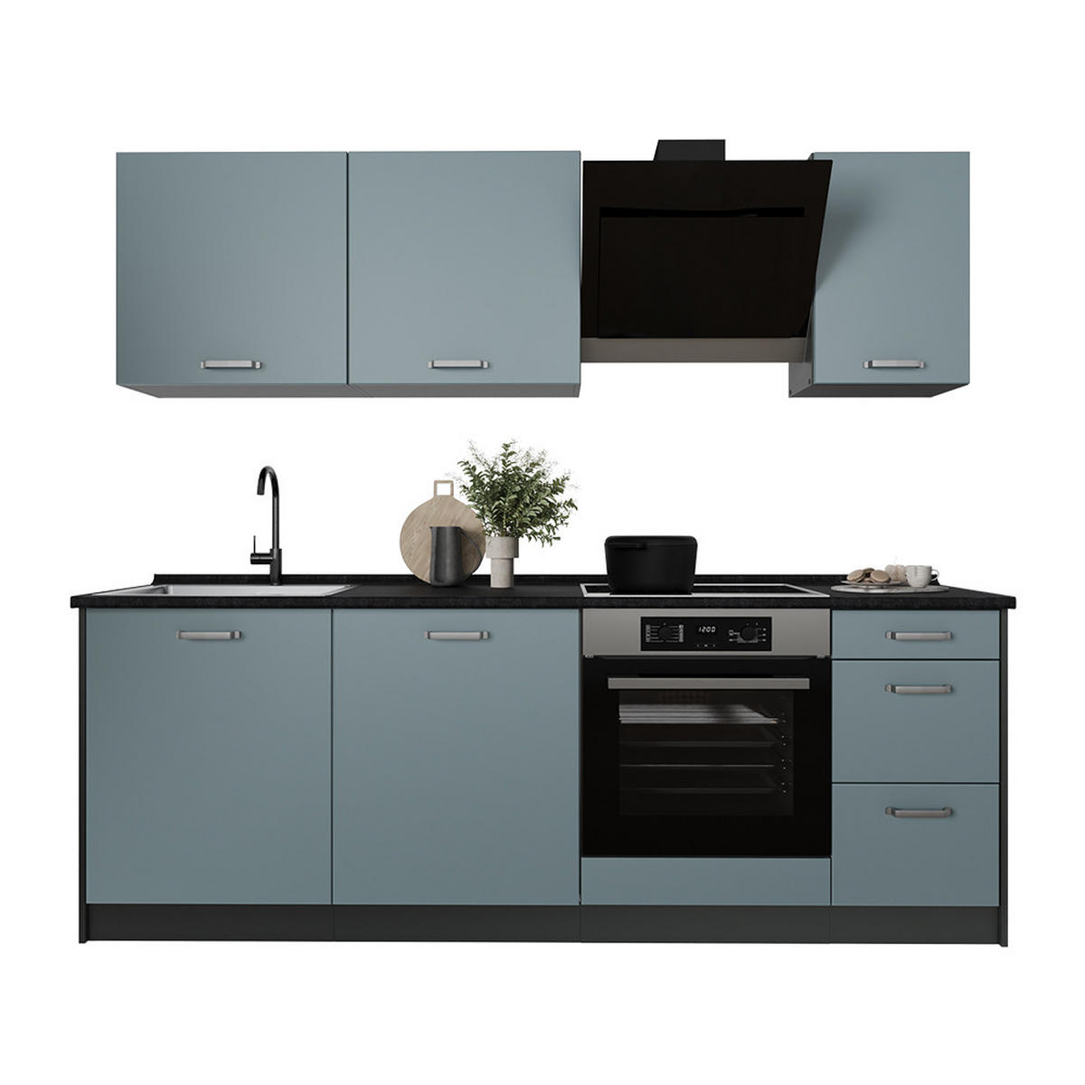 KUCHYŇSKÝ KOUT R-Line, Modrošedá/Antracit, 220 cm pracovná doska antracitová - antracitová/šedohnědá, kompozitní dřevo (220/81.6/60cm) - Vicco