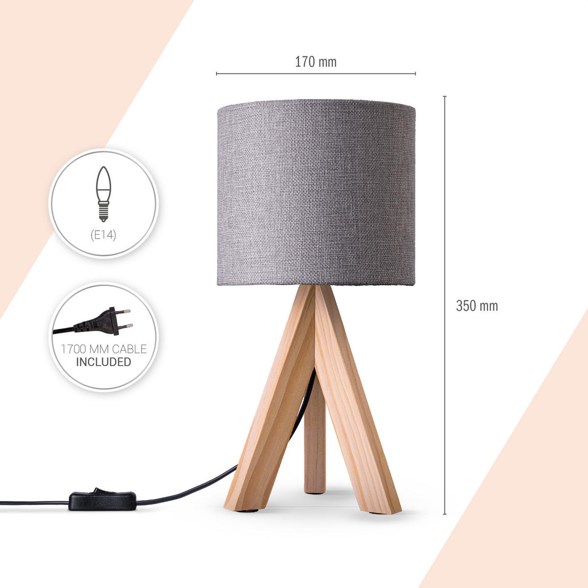 TISCHLAMPE Bajo Canvas - Beige/Grau, Holz (17/17/35cm) - Paco Home