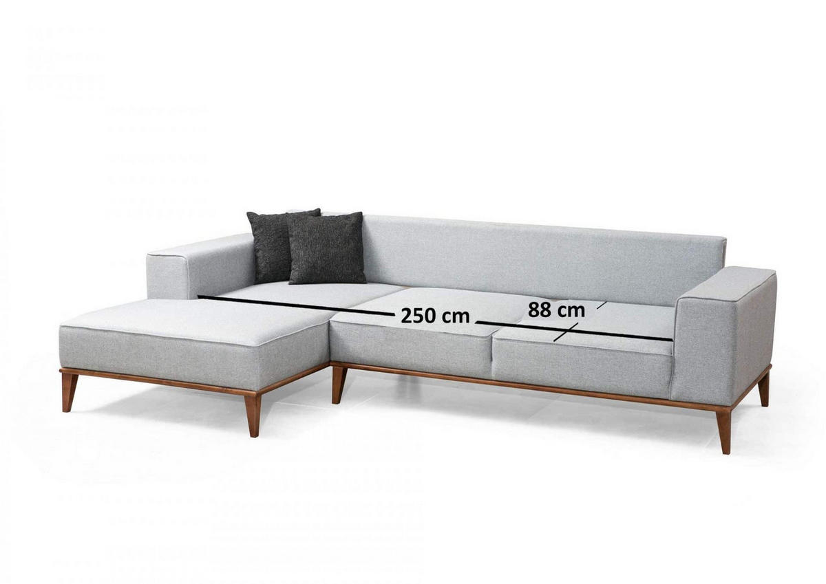 ECKSOFA mit losen Rückenkissen - Walnussfarben/Hellgrau, Holz/Textil (288/160cm) - myHomelando