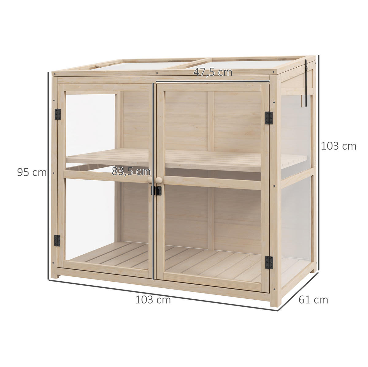 GEWÄCHSHAUS 103/61/95-103 cm aus Holz mit Dachfenster und Doppeltüren - Naturfarben, Holz (61/103/103cm) - Flora Grace