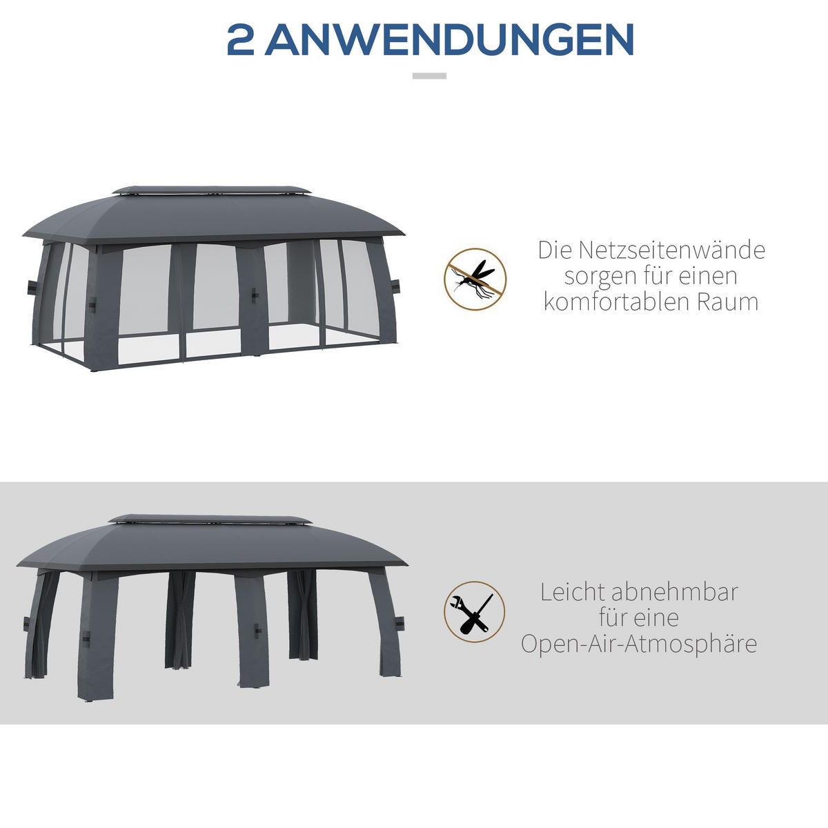 PAVILLON, Dunkelgrau, Galvanisiertes Metall, Polyester, Nylon - Dunkelgrau, Metall (600/278/300cm) - Outsunny