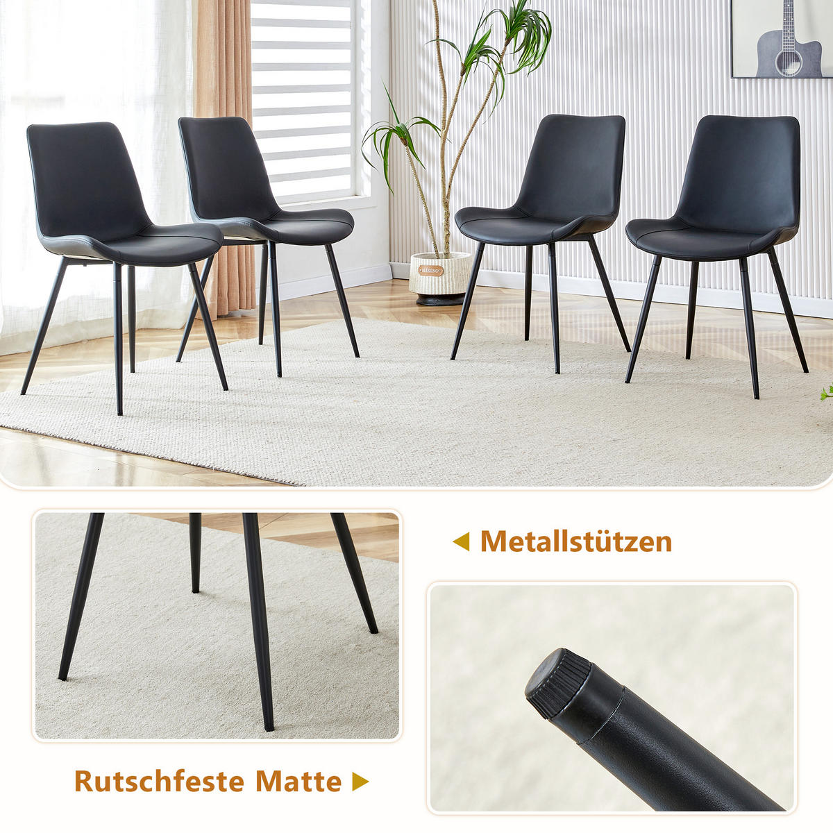 ESSGRUPPE DE-39360 5-teilig, mit Ablagefach und 4 PU-Sesseln Schwarz - Schwarz, Holzwerkstoff (160/76/90cm) - ComfortXL