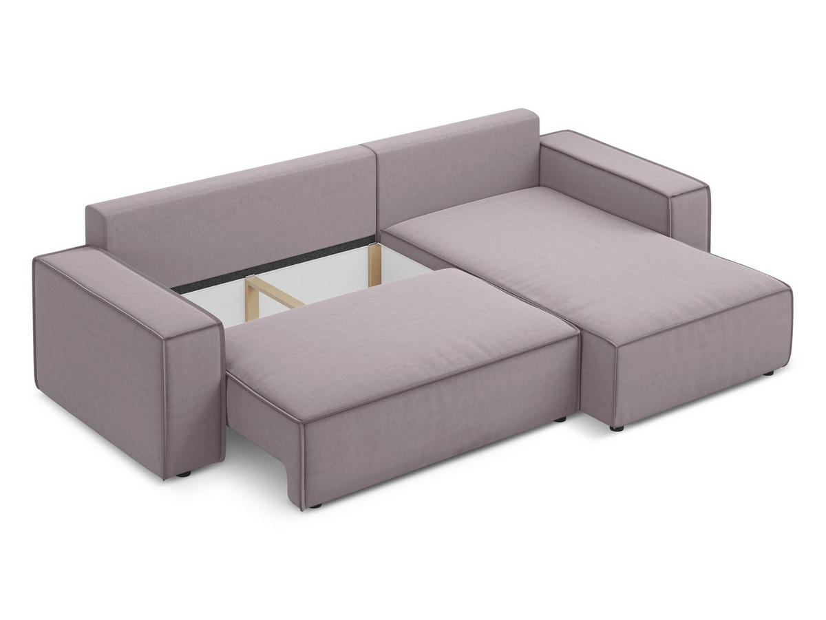 ECKSOFA mit Schlaffunktion Samt Stoff Violett - Lila/Flieder, Kunststoff/Textil (290/185cm) - Makamii