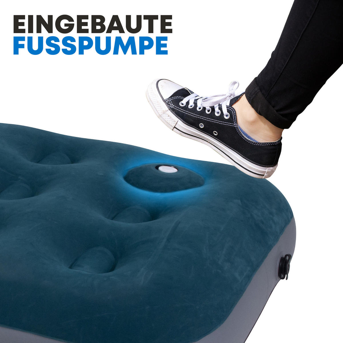 LUFTBETT Luftmatratze Camping 1 Person 191x73x22cm blau aufblasbar mit Fußpumpe - Blau, Kunststoff (73/191cm) - Avenli