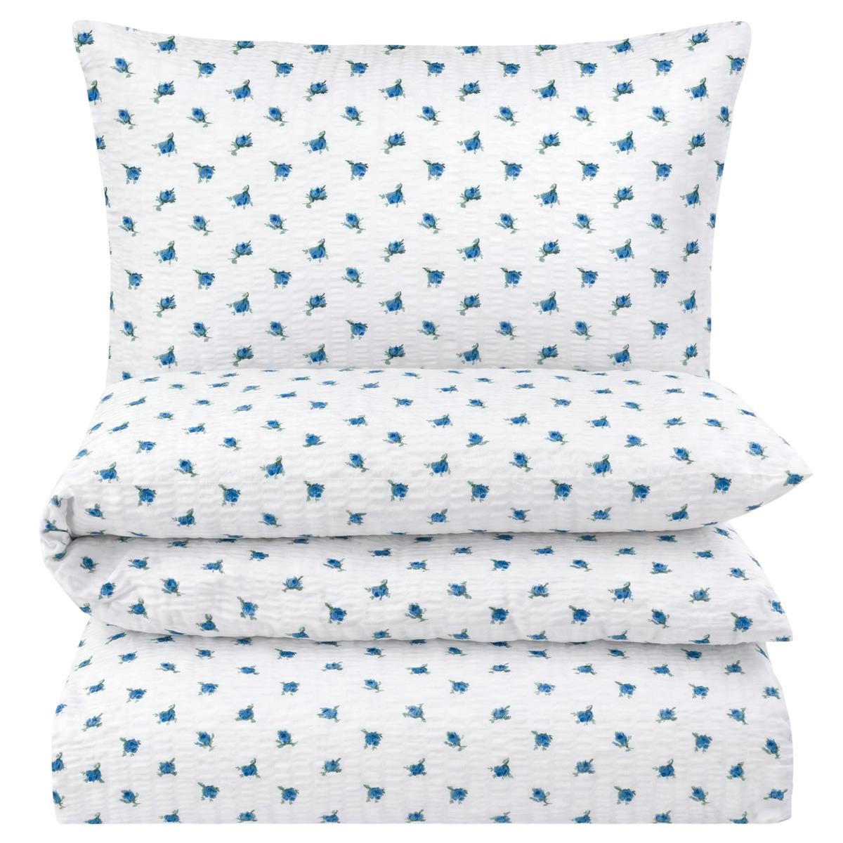 SEERSUCKER-BETTWÄSCHE 155x220 geblümt Sommer Bettbezug Bügelfrei aus 100% Baumwolle, Bettbezüge Blumen Rosen Muster Blau - Blau, Textil (155/220cm) - Carpe Sonno